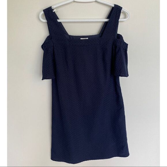 J. Crew Basketwave Textured Navy Cold Shoulder Dress - Picture 4 of 10